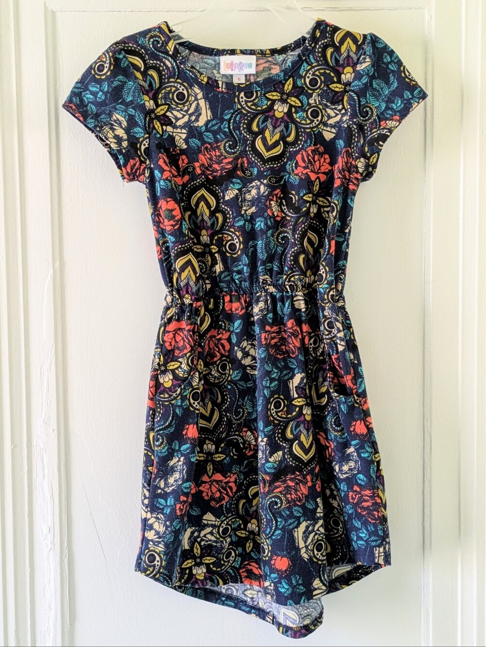 LuLaRoe Rose-patterned Cap Sleeve Dress